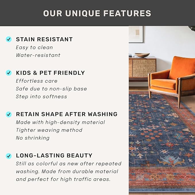 Hazo Haus Navy Blue Washable Hallway Runner Rug 2x10 Non Slip Rugs - Image 7