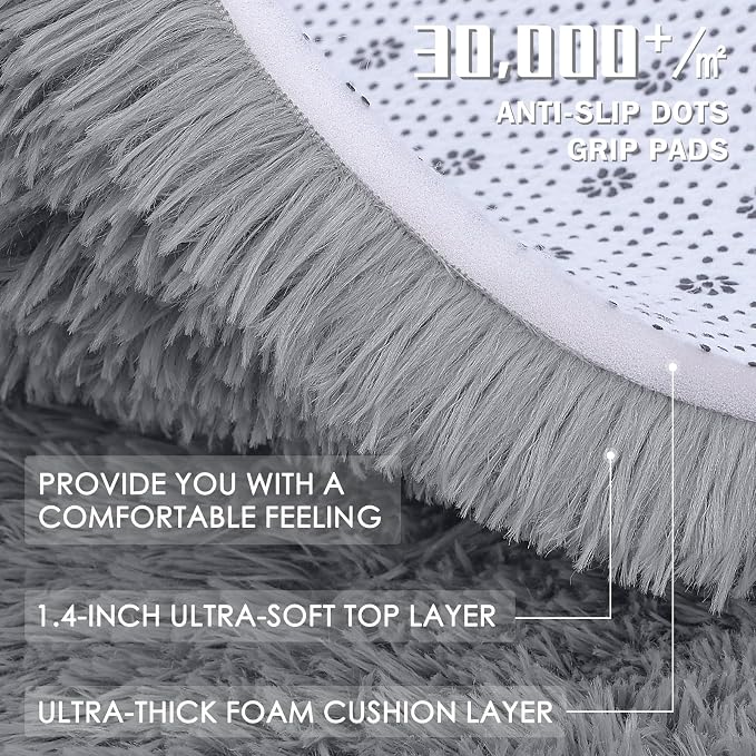 OLANLY 3x3 Machine Washable Small Bedside Rug, Soft Fluffy Shaggy Entryway - Image 8