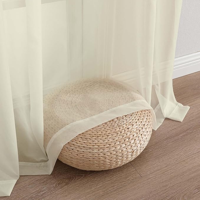 OWENIE Cream Sheer Curtains 72 Inches Long 2 Panels Set, Transparent Voile - Image 8