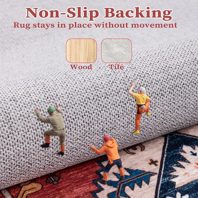 SERISSA Washable Rugs 8x10 Area Rugs, Large Non-Slip Boho Living Room Rust Rug - Image 5