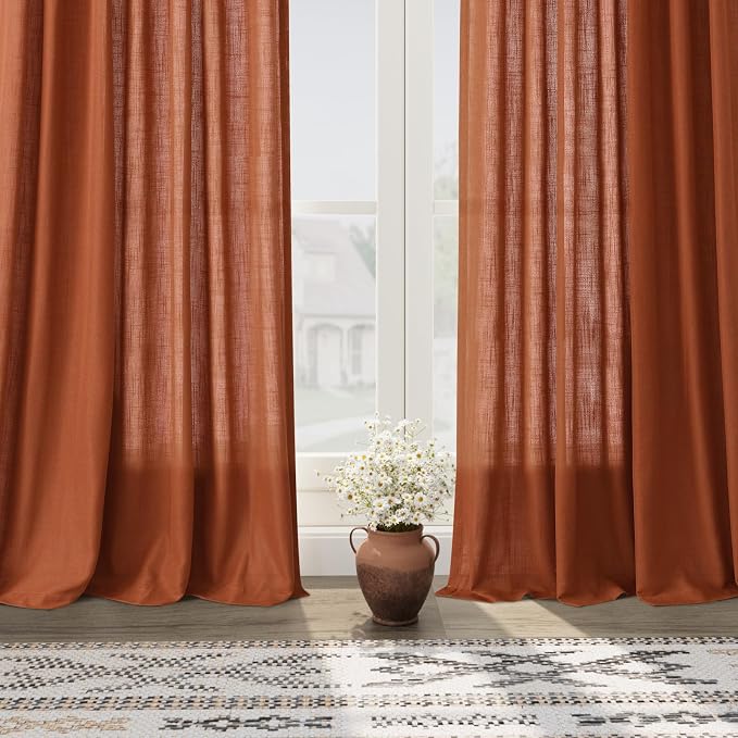 Terracotta Linen Textured 96 Inch Curtains 2 Panel Set Back Tab Rod Pocket - Image 7