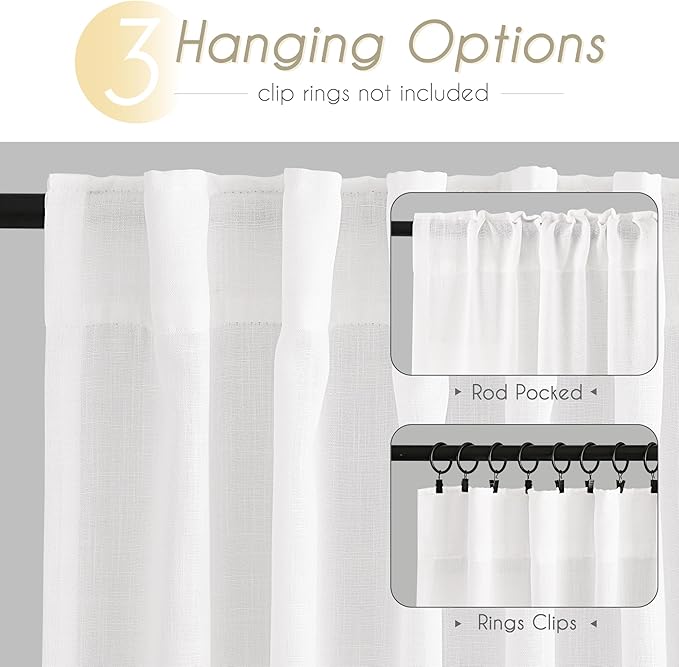 Linen White Curtains 90 inches Long - Image 2
