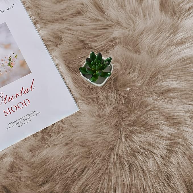 Latepis Runner Faux Fur Rug Camel Beige 2x6 Rugs Fluffy Furry Washable - Image 7
