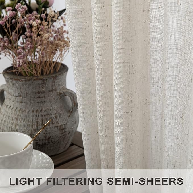 Pitalk Cream Sheer Curtains 68 Inch Length 2 Panel Set - Image 4
