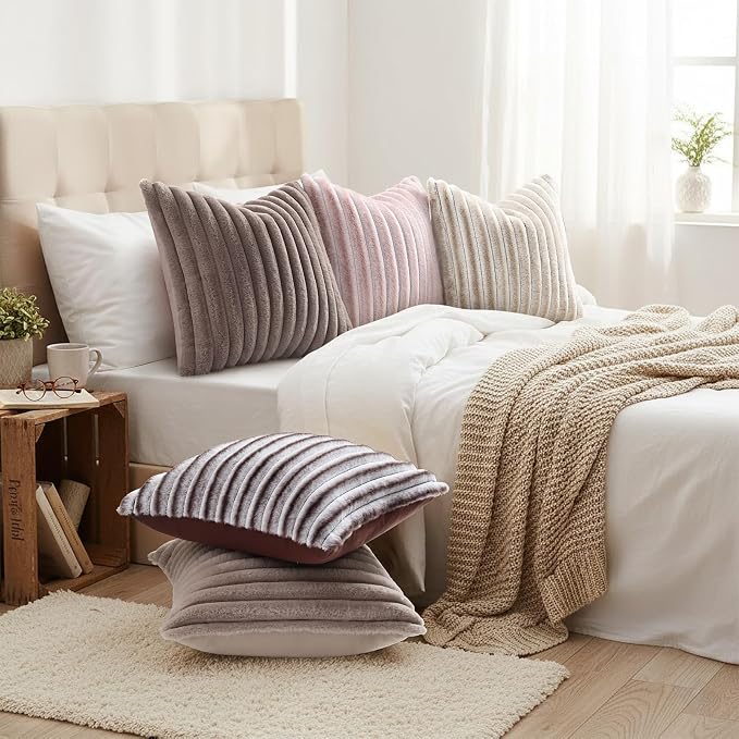 decorUhome Cozy Faux Fur Throw Pillow Covers 12x20 Set of 2 Decorative Soft - Image 6