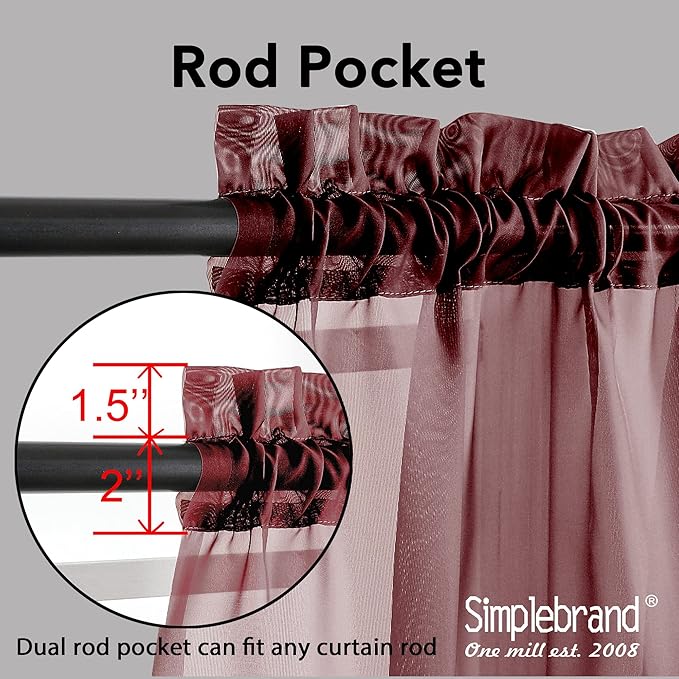 Simplebrand Red Sheer Curtains 96 Inches Long, Light Filtering Rod Pocket Solid - Image 4