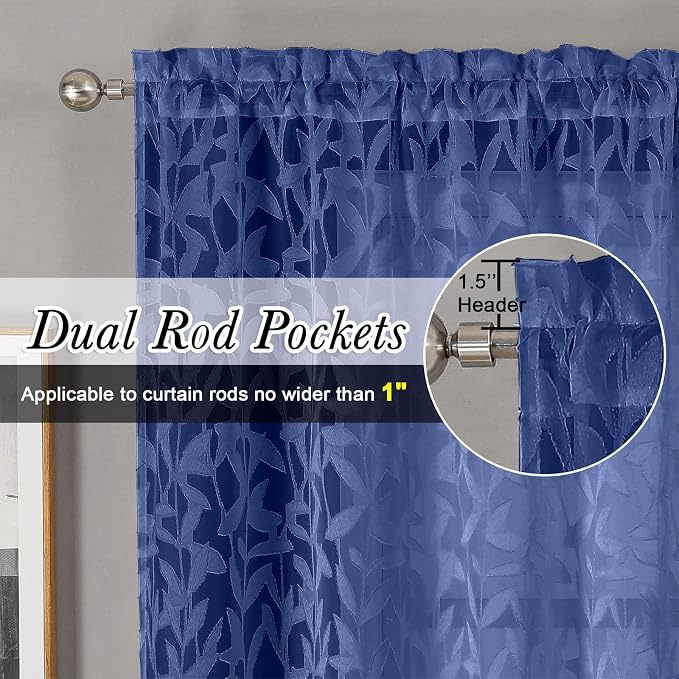 Lecloud Leia Dusty Blue Sheer Curtains 54 Inch Length 2 Panels, Balance Light & - Image 2