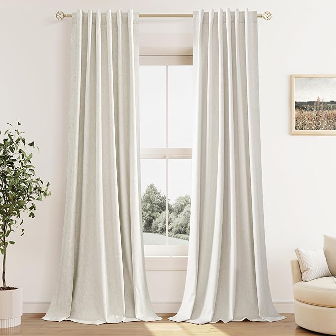 Guken Cream 100% Blackout Cream Linen Curtains 52 Inch Wide by 128 Inch 2 by Guken