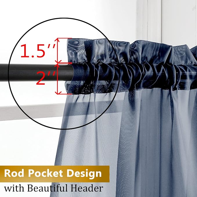 Aiyufeng Navy Blue Sheer Curtains 45 inch Length 2 Panels Set - Image 5