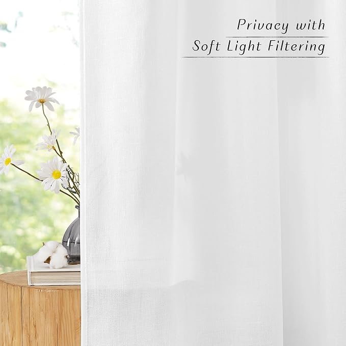 NICETOWN White Linen Curtains 96 inches Long, Grommet Thick Linen Flax Drapes - Image 3
