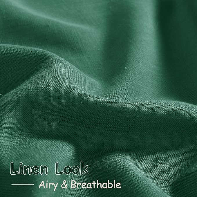 Dark Green Linen Curtains 102 Inches Long Rod Pocket Back Tab Drapes 2 Panels - Image 5