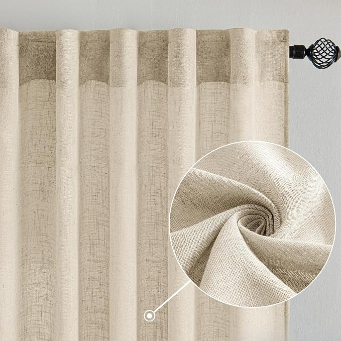 MIULEE Linen Curtains 63 Inch Length 2 Panels - Image 2