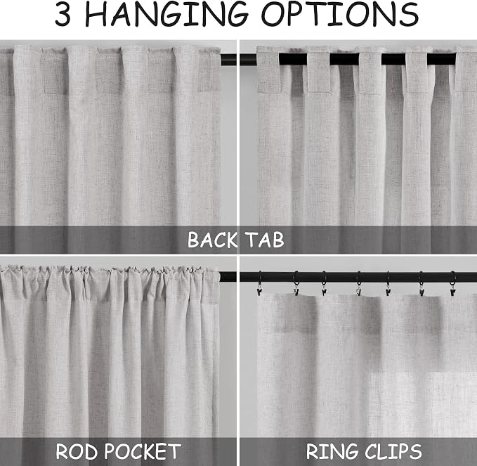Grey Linen Blend Drapes 84 Inch Length 2 Panels Set Back Tab Rod Pocket Light - Image 3