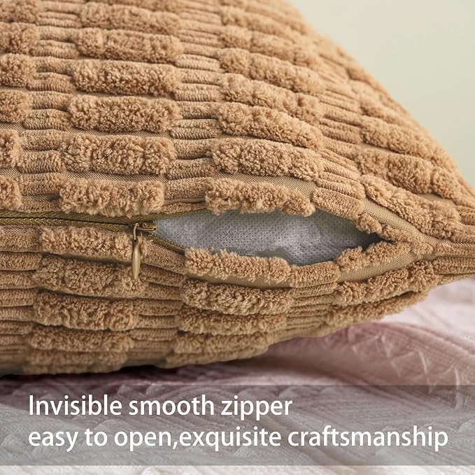 Pack of 2 Corduroy Decorative Throw Pillow Covers 24x24 InchSoft Striped Pillow - Image 3