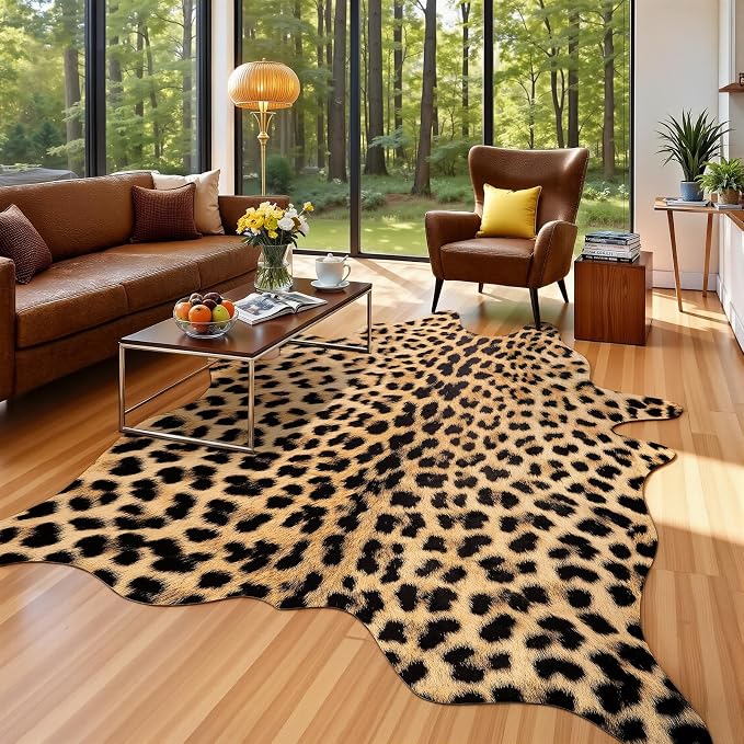 AROGAN Premium Leopard Print Rug 8x10 Feet, Machine Washable Faux Fur Cheetah by AROGANAREARUG