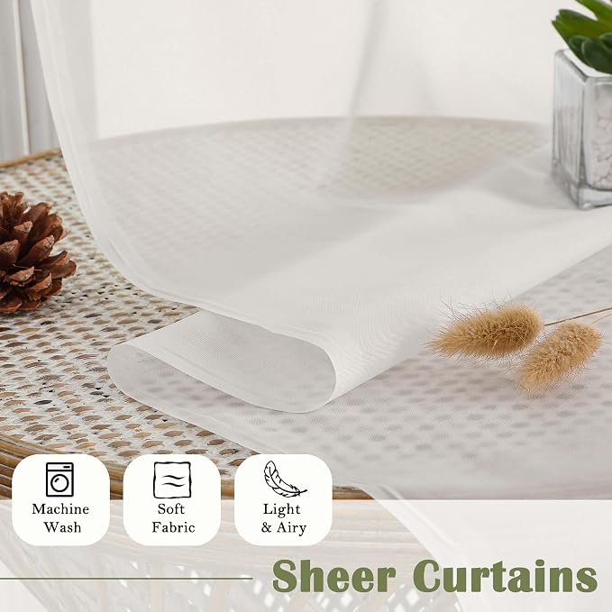 Lecloud Ivory Sheer Curtains 78 Inches Long 2 Pcs, Rod Pocket Light Filtering - Image 5