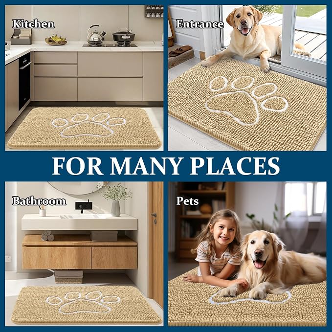 OLANLY Dog Door Mat for Muddy Paws 36x24, Paw Print Design, Absorbs Moisture - Image 8