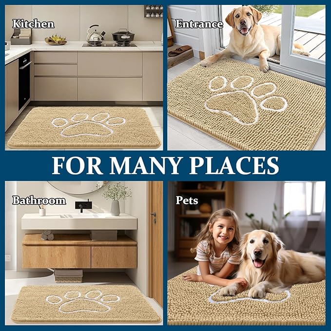 OLANLY Dog Door Mat for Muddy Paws 44x24, Paw Print Design, Absorbs Moisture - Image 8