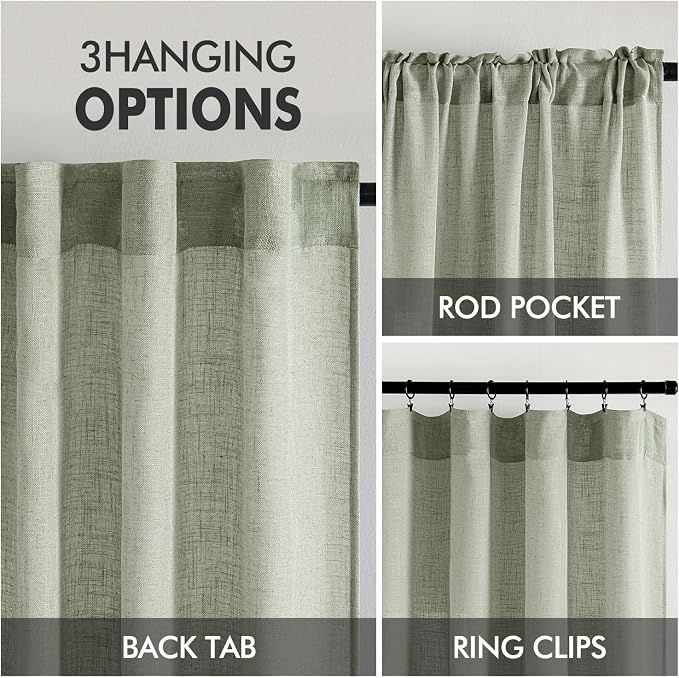 MIULEE Sage Linen Curtains 84 Inch Length 2 Panels - Image 3