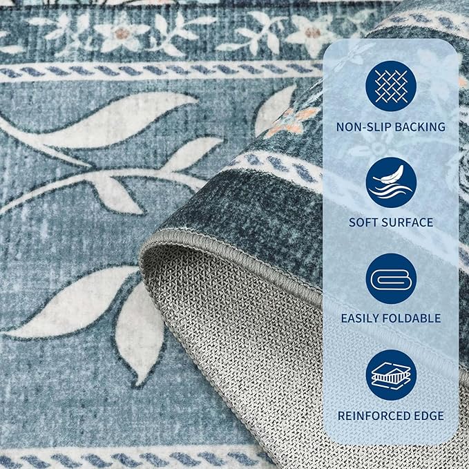 GarveeHome Misty Blue Botanical Grove 4ft Round Rug, Small Circle Vintage - Image 6