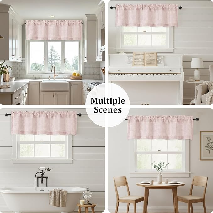 OWENIE Blush Pink Valances for Windows 1 Pcs, Light Filtering Textured - Image 7