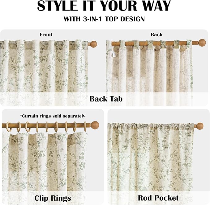 Lazzzy Floral Linen Curtains Farmhouse Extra Long Curtain - Image 5