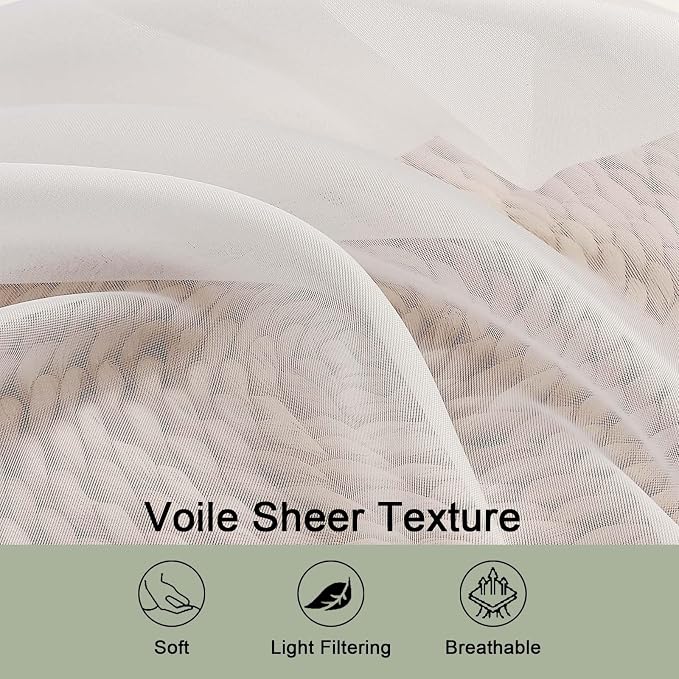 OWENIE Ivory Sheer Curtains 72 Inches Long 2 Panels Set, Transparent Voile - Image 4