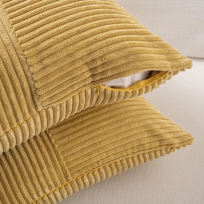 Fancy Homi 2 Packs Mustard Yellow Lumbar Decorative Throw Pillow Covers 12x20 - Image 4