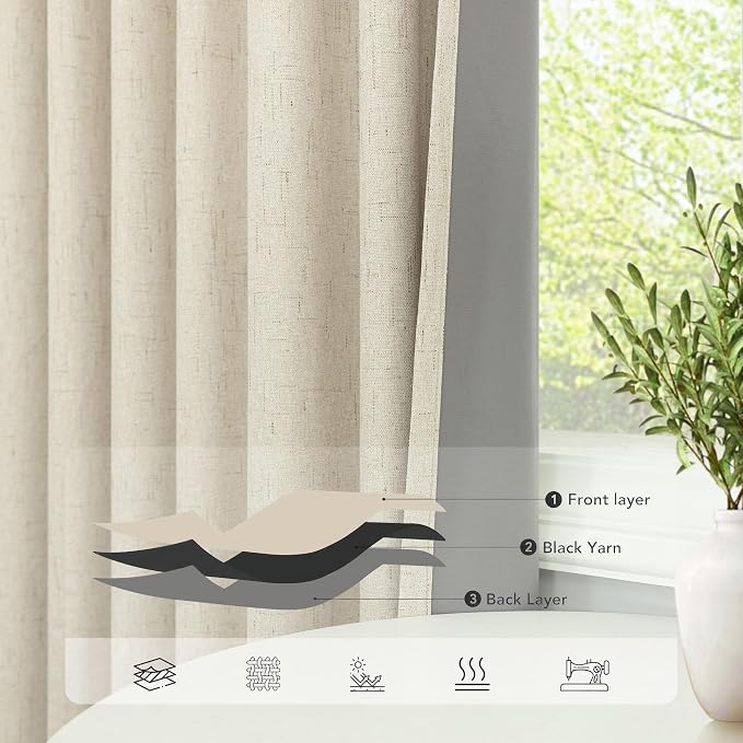 Pitalk 80 Inch Curtains 2 Panel Set Linen Blackout Curtains - Image 5