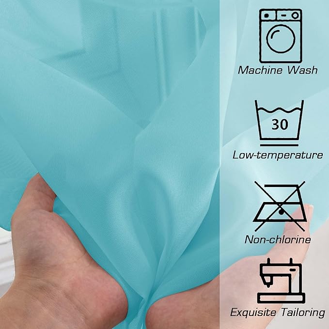 OWENIE Short Aqua Sheer Curtains 36 Inch Length 2 Panels Set, Kitchen Tiers - Image 5
