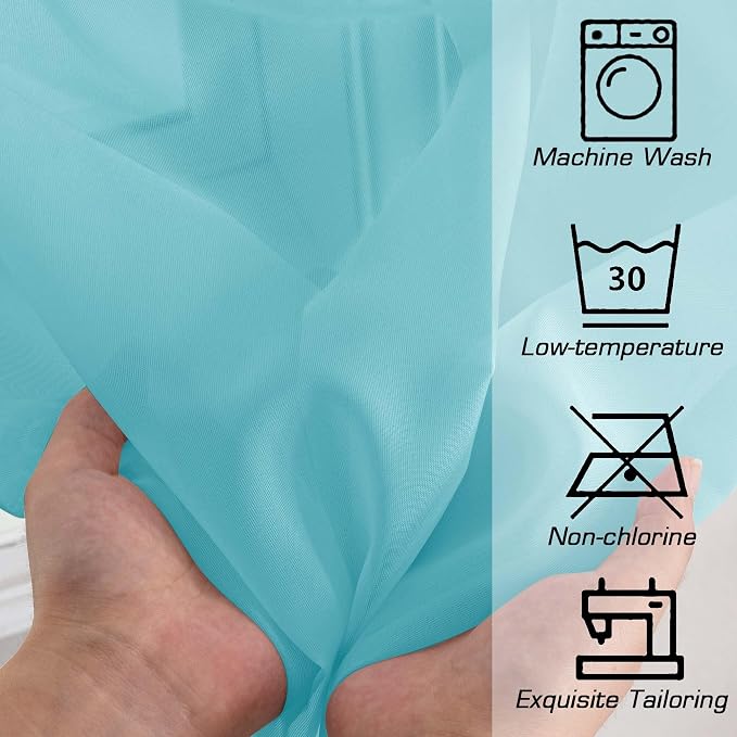 OWENIE Aqua Kitchen Sheer Curtains - Image 5