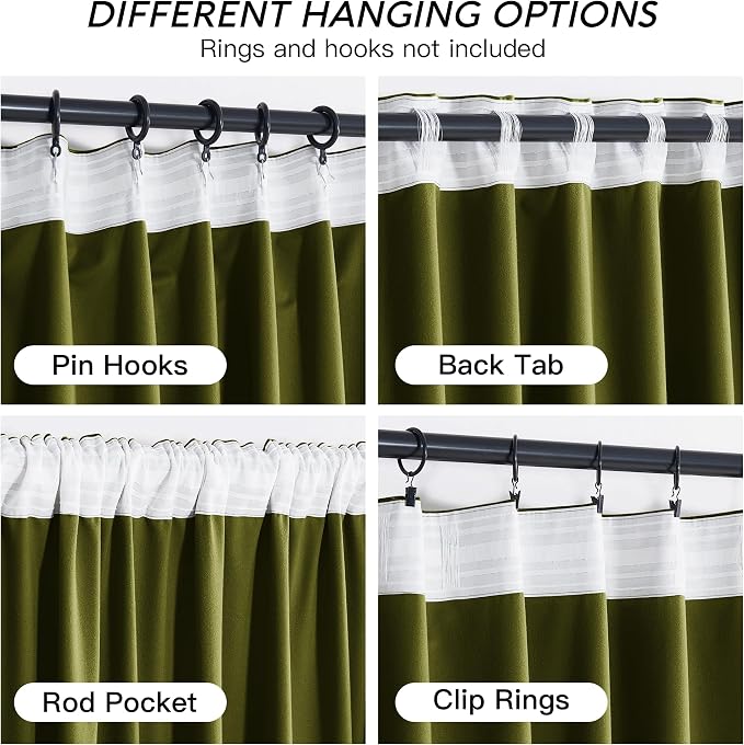 RYB HOME Green Velvet Curtains 72 inches - Image 4