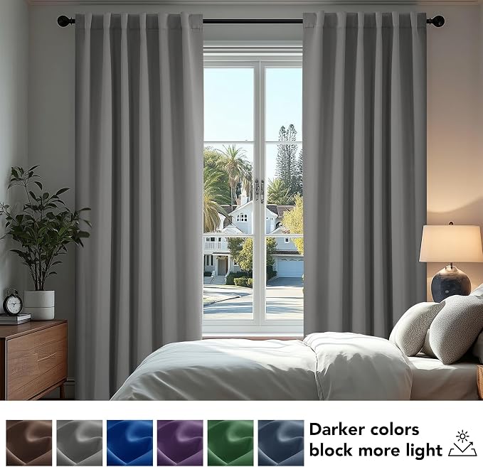 Deconovo Blackout Curtains, Thermal Insulated, W70 x L63 2 Panels, Back Tab - Image 4