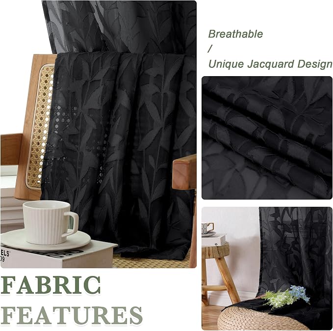 Lecloud Leia Sheer Black Curtains Window Valances - Image 4