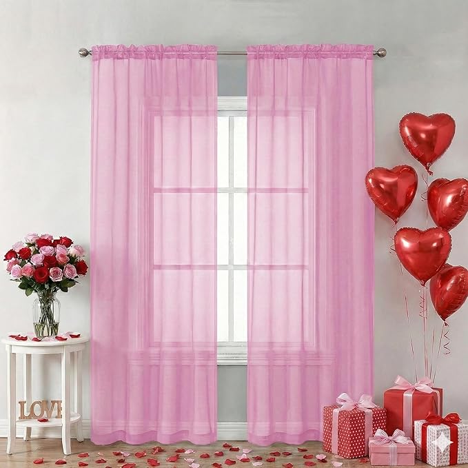 Chyhomenyc Light Pink Sheer Curtains 84 Inch Length 2 Panels, Light Filtering by Chyhomenyc