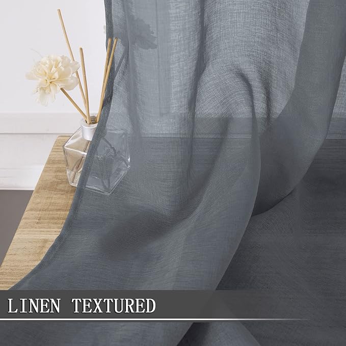 Tollpiz Short Sheer Curtain Linen Textured Bedroom Curtains Sheer Light - Image 2