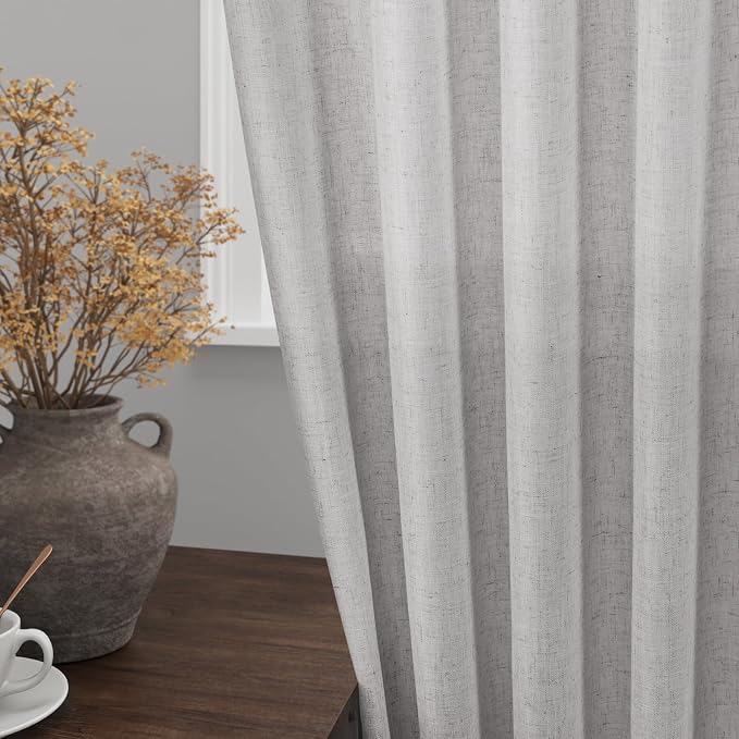 Grey Linen Blend Drapes 84 Inch Length 2 Panels Set Back Tab Rod Pocket Light - Image 2