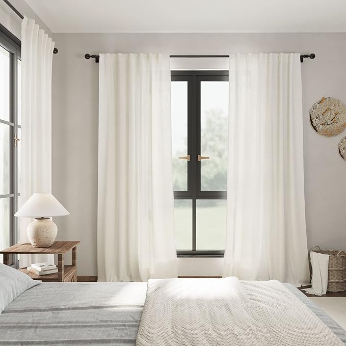 Cream Linen Back Tab Curtains 84 Inch Length - Image 7