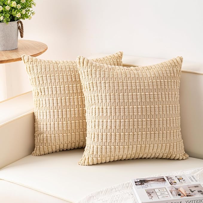 Pack of 2 Corduroy Decorative Throw Pillow Covers 26x26 InchSoft Striped Pillow by Unknown