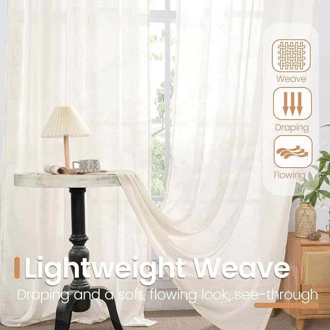 BGment Linen Semi Sheer Curtains 63 Inch Length - Image 5