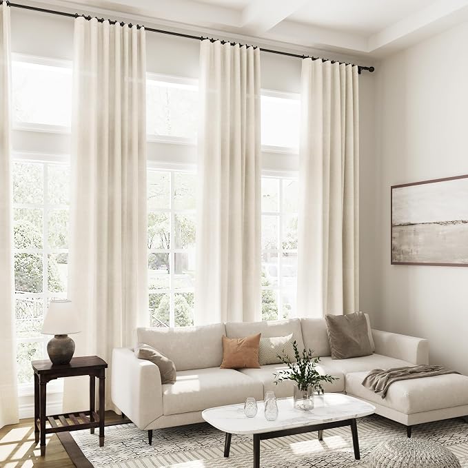 Nanspring Warm Beige Linen Curtains 108 Inches Long - Image 6