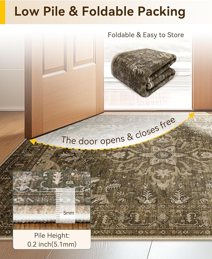Area Rugs 3'x5' Washable Non-Slip, Floral Vintage Distress Print Pattern - Image 3