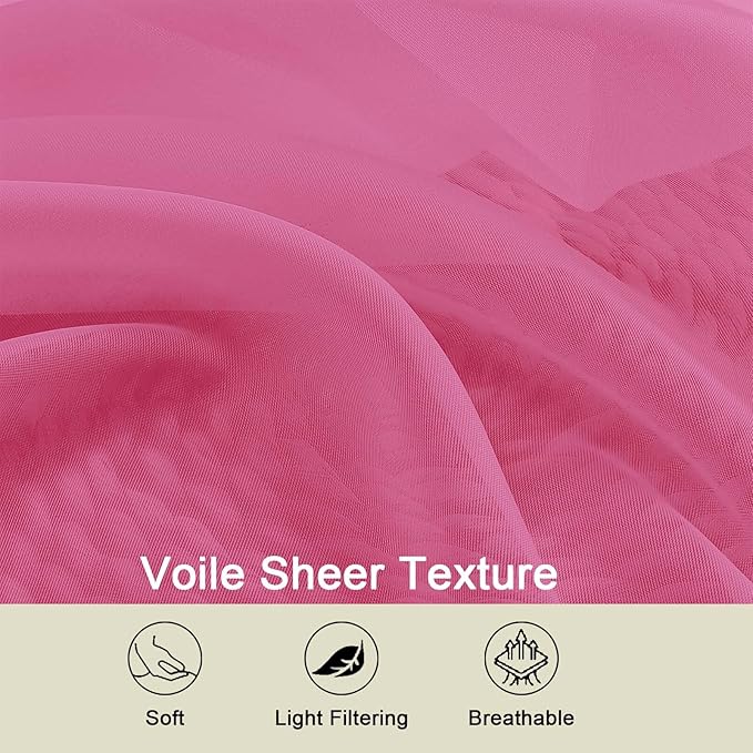 Hot Pink Kitchen Curtains 30 Inch Length Tier 2 PCS, Solid Soft Airy Half - Image 3