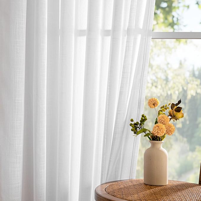 MYSKY HOME White Sheer Curtains 63 inch length Semi Sheer Curtains - Image 9