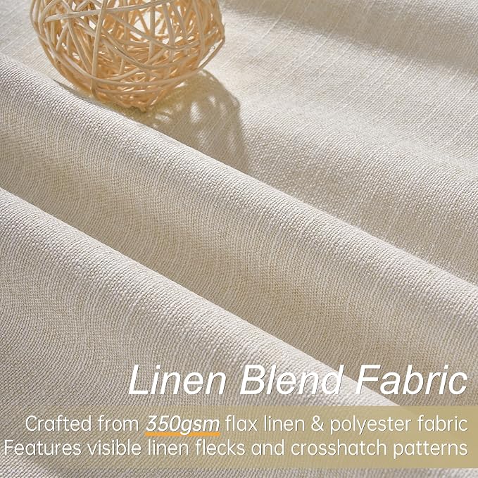 Topfinel Beige White Linen Blackout Curtains 63 Inches Long 2 Panels - Image 2