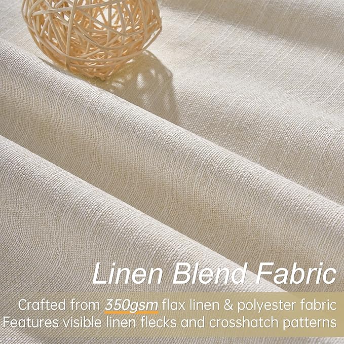 Topfinel Cream Linen Blackout Curtains 102 Inch Length 2 Panels Set - Image 3