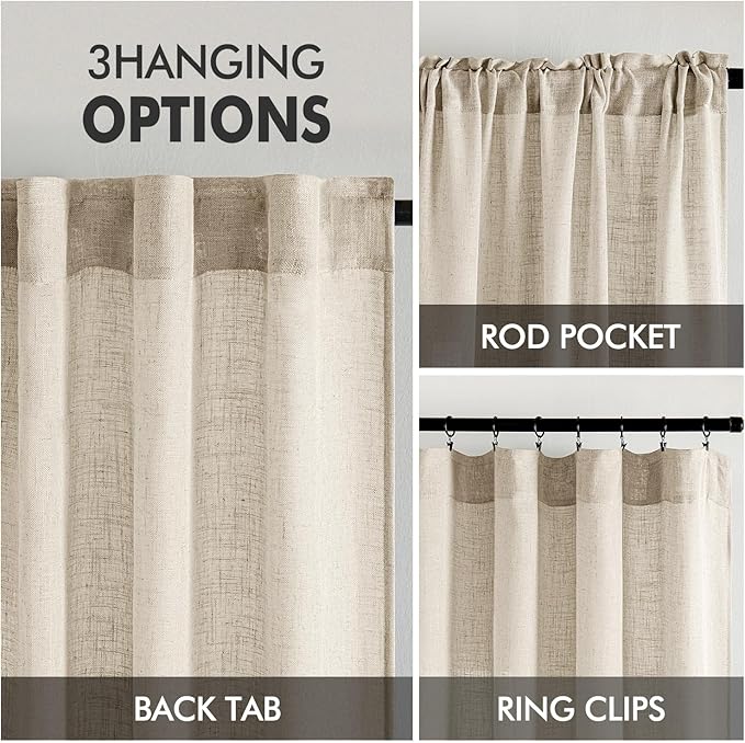 MIULEE Beige Linen Curtains 45 Inch Length 2 Panels - Image 3