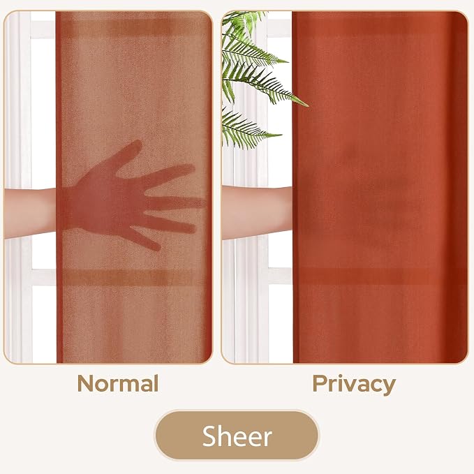 HOMEIDEAS Non-See-Through Fall Burnt Orange Privacy Sheer Curtains, 52 X 54 - Image 3