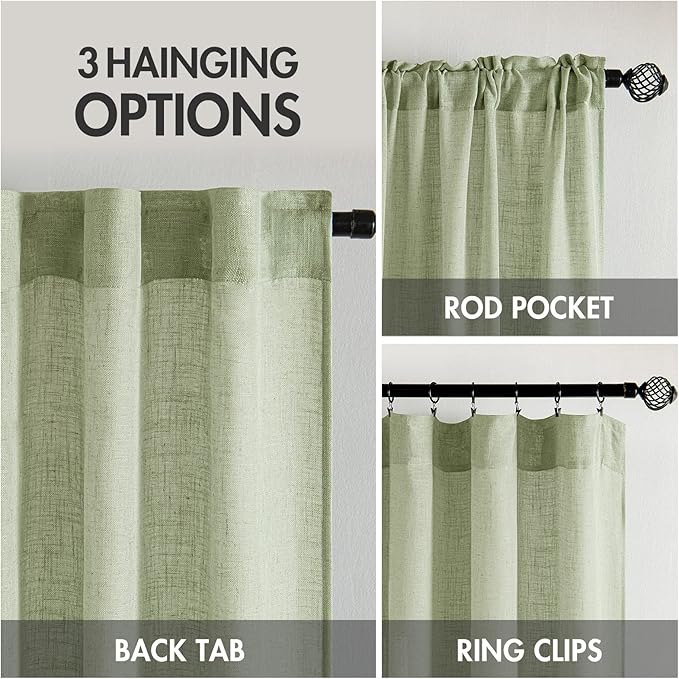 MIULEE Sage Green Linen Curtains 84 Inch Length - Image 2