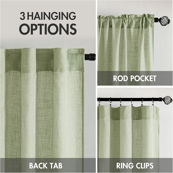 MIULEE Sage Green Linen Curtains 84 Inch Length - Image 3